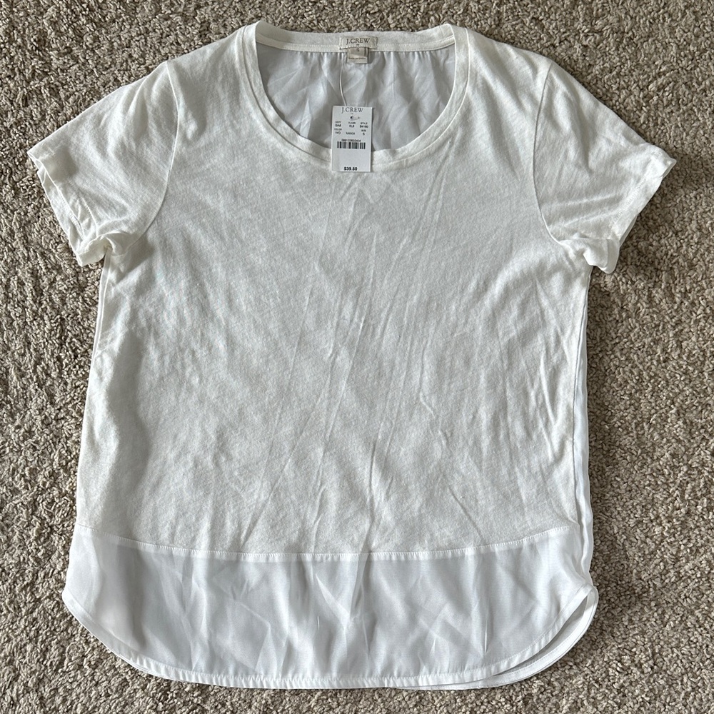 J. Crew women’s White Mixed-Media Scoop Neck Tee NWT